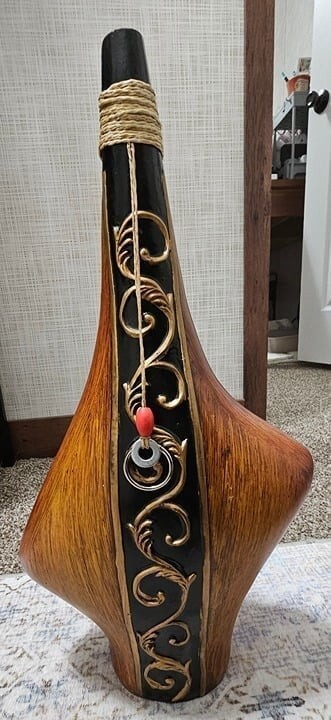 Vintage Handcrafted Wooden Marquetry Wine Bottle Brwn Slight Crack Leaks Fluid