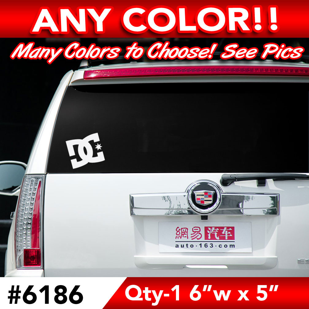 "DC SHOES" SOLID LARGE REAR WINDOW DECAL STICKER 6"w x 5"h ANY 1 COLOR