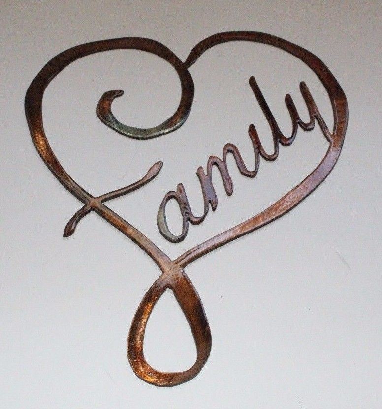 Family Heart Metal Wall Art Decor 12" x 10 1/4" copper/bronze