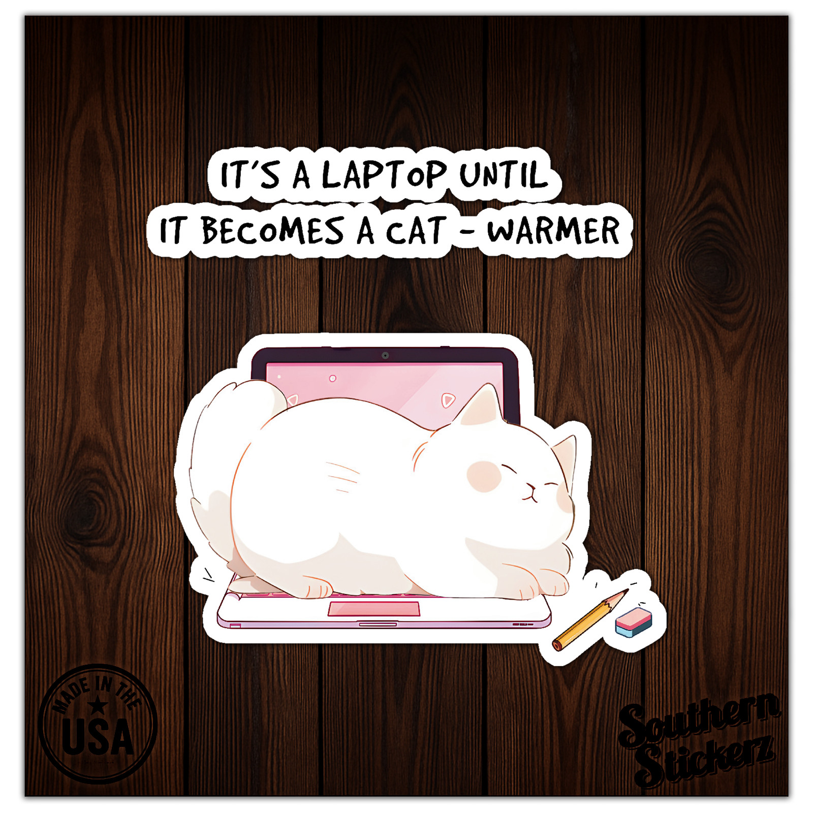 Laptop Cat Warmer – Vinyl Decal Sticker – Car Window Laptop – ebn11350