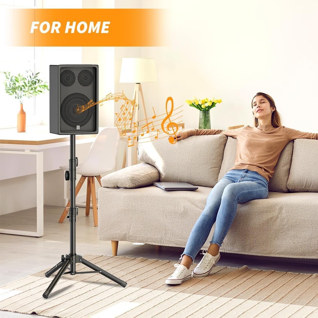 Small Speaker Stands 2 Pack, 24-50 Inch Height Adjustable Speaker Tripod Stand P