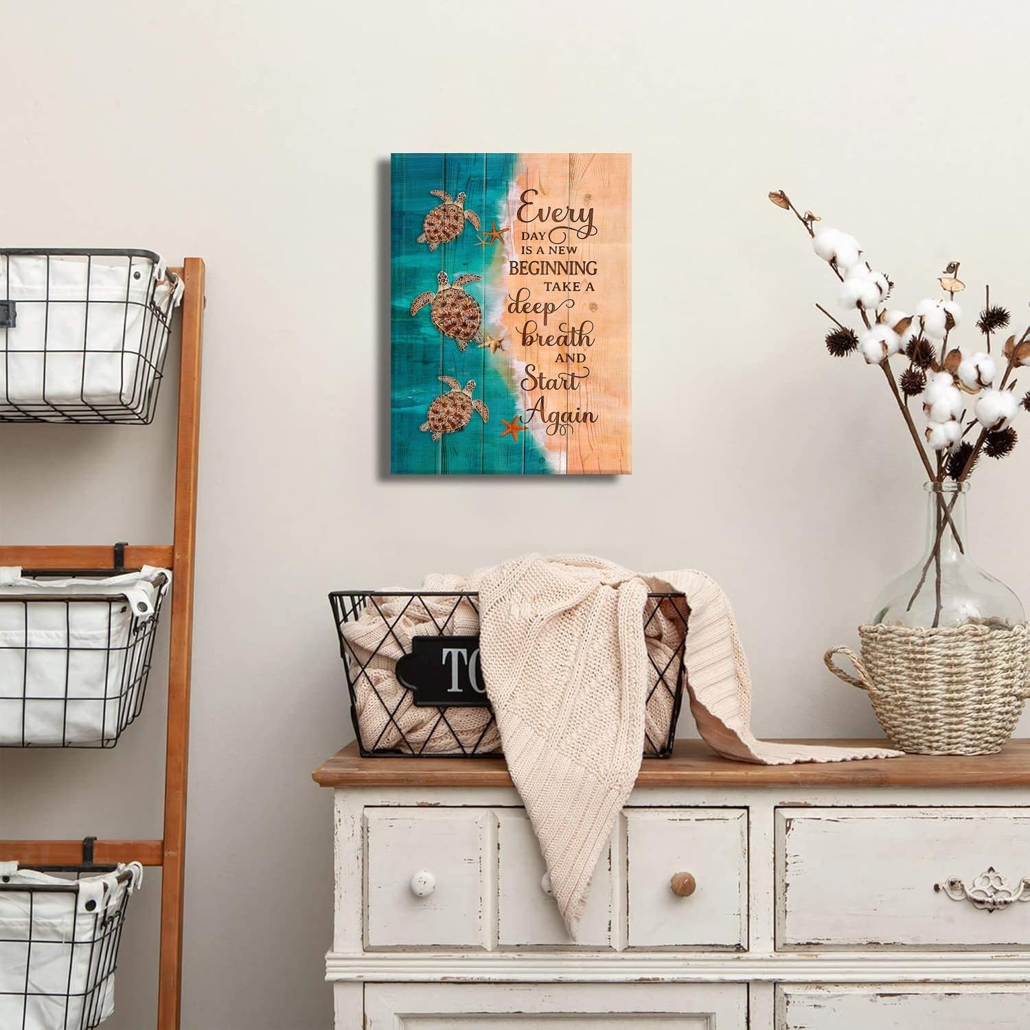 Sea Turtle Wall Art Teal Bathroom Decor Farmhouse Coastal Room Decor Inspirat…