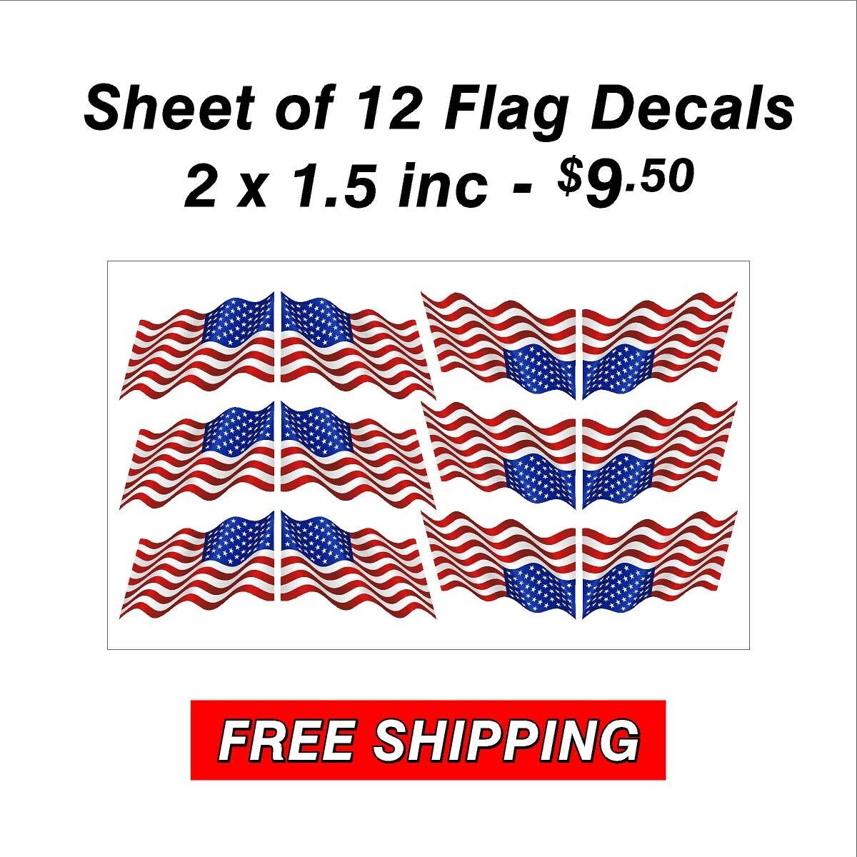 Set of Right and Left Waving American Flag Stickers