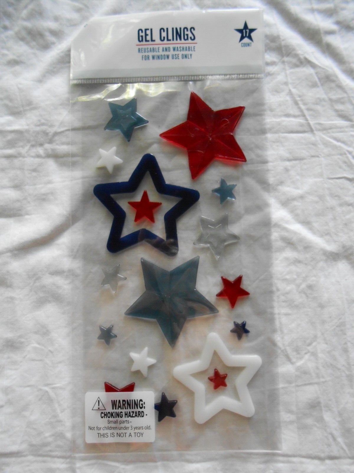 NEW Red White & Blue Stars 4th of July Patriotic Gel Window Sticker Clings 17 ct