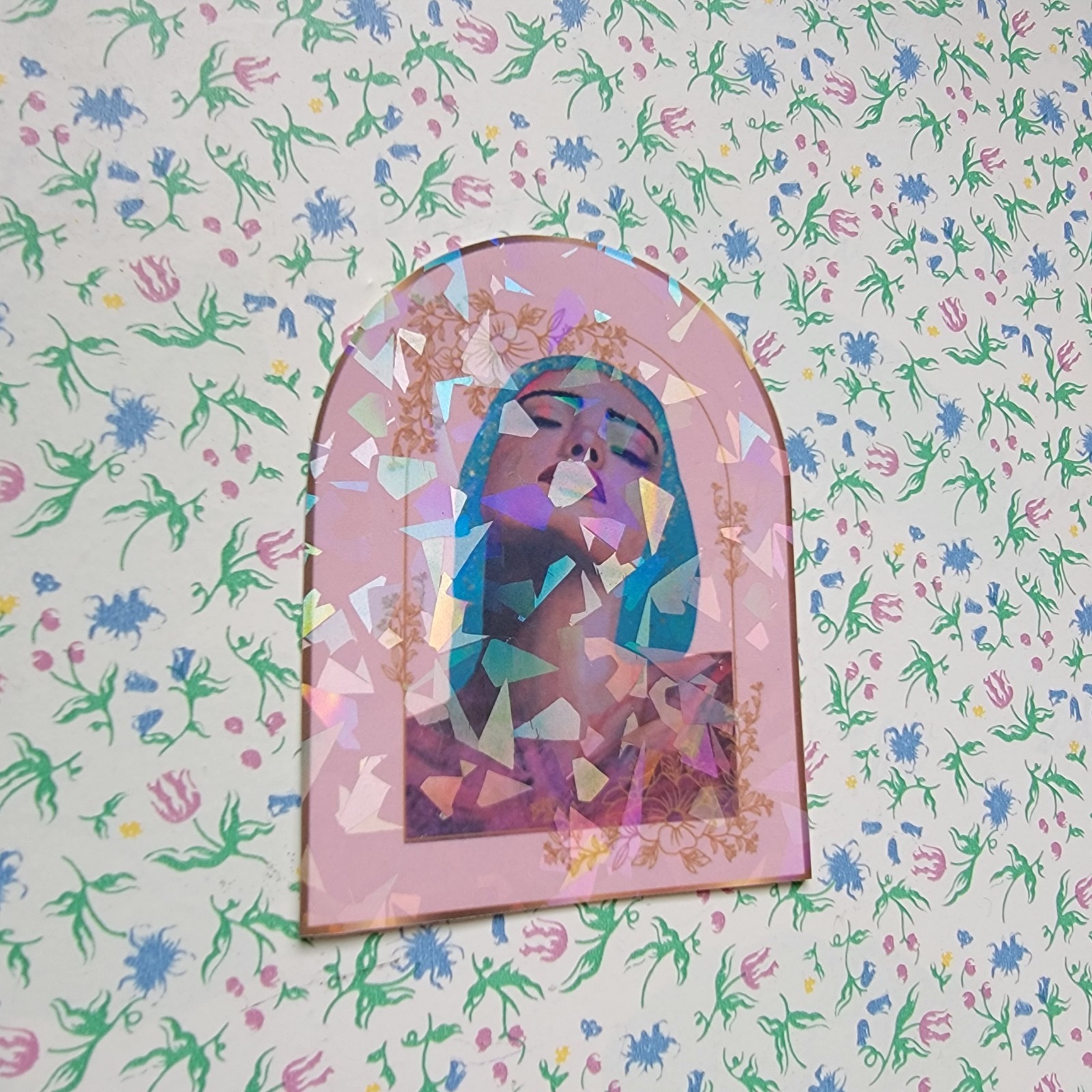 Pink Holographic Woman Sticker Original Painting Vinyl for Laptop Waterbottle