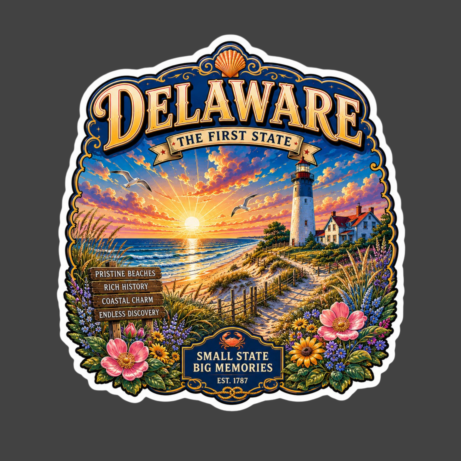 Delaware Sticker Vinyl Decal Beach Lighthouse Coastal Travel Souvenir Gift