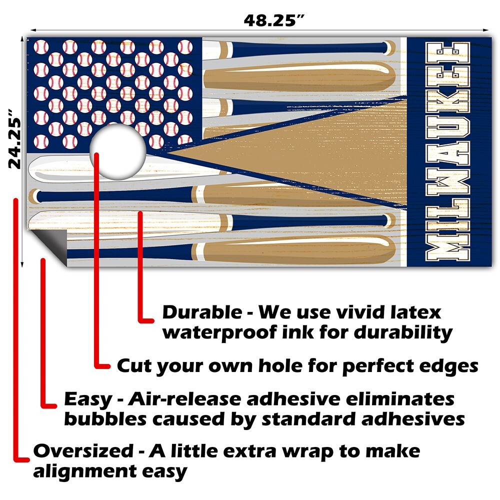 Milwaukee Baseball Tailgating Cornhole Board Wraps and Decals Vinyl Sticker