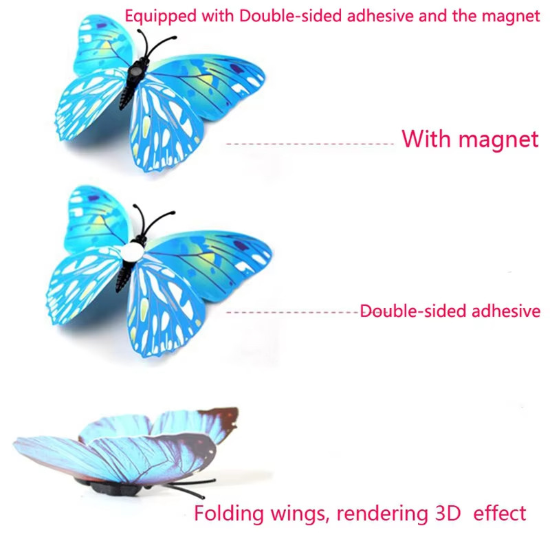 🦋 12Pcs 3D Butterfly Wall Stickers Double Layer Solid Color Wedding Home Decor