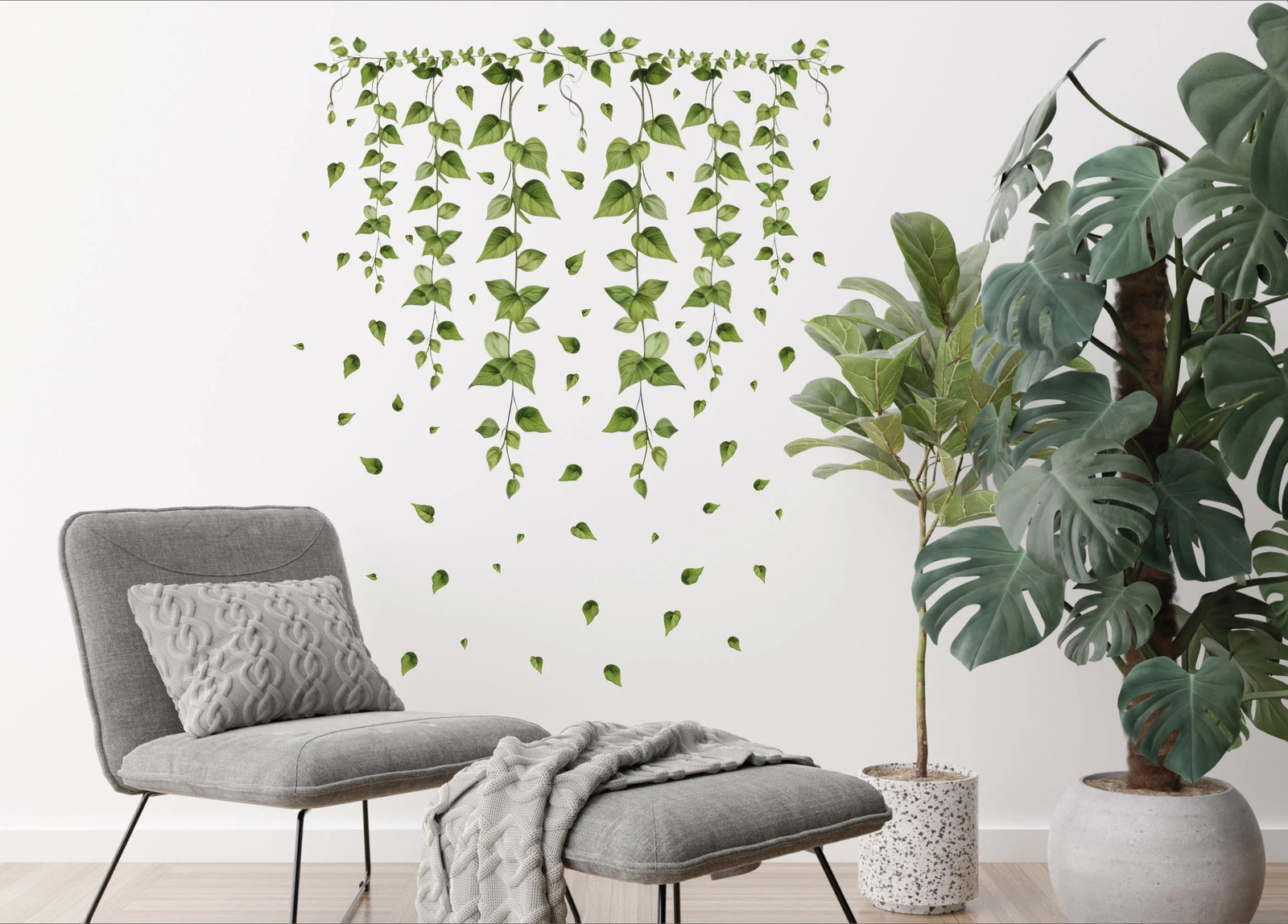 Hanging Vine Wall Sticker – Green Ivy Leaves Decal – Versatile Floral Decor for
