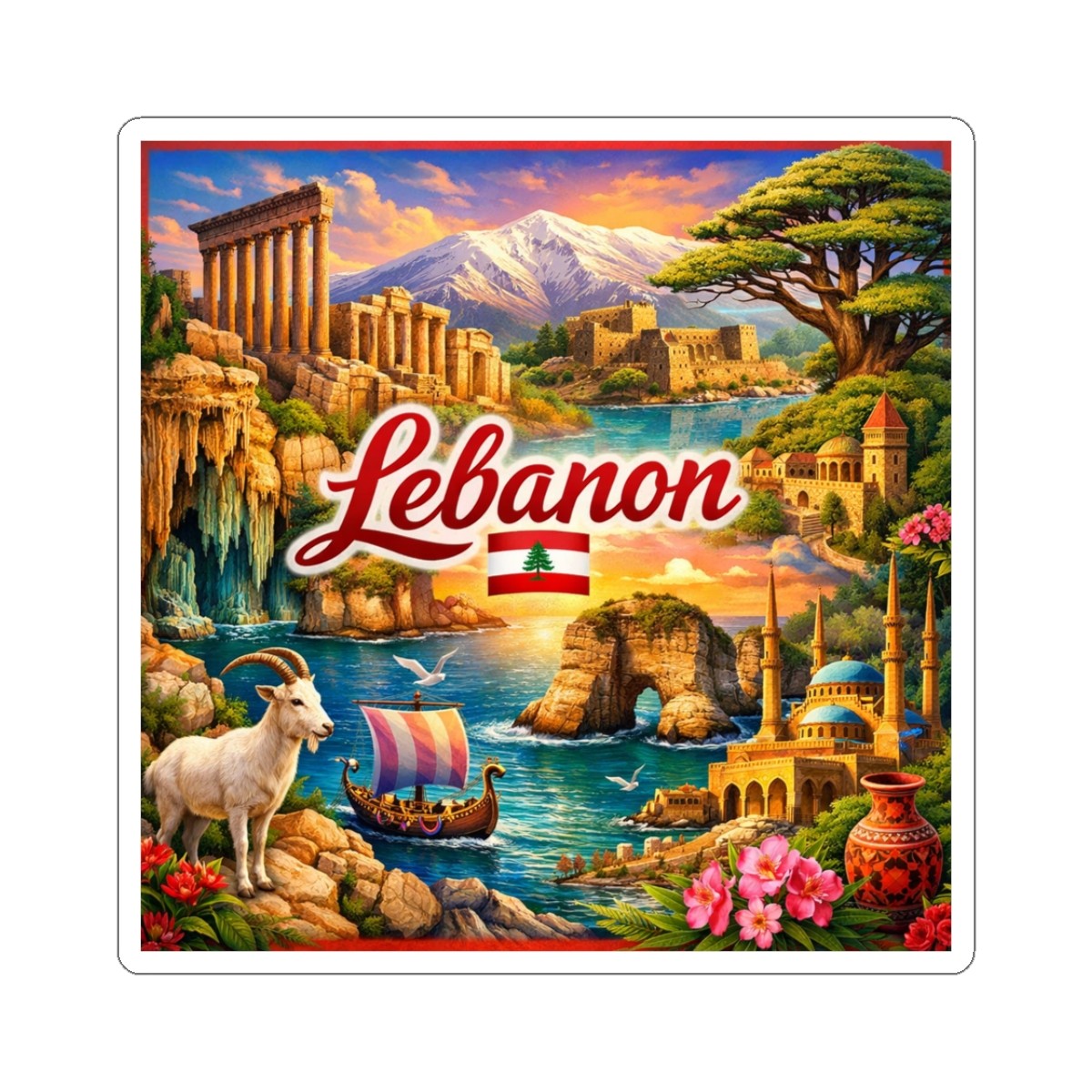 Lebanon Sticker | Cedar flag, sea, temples, travel souvenir