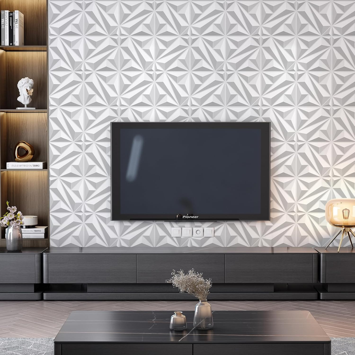 50 Pack 3D White Wall Panels for Stylish Living & Gaming Room Decor
