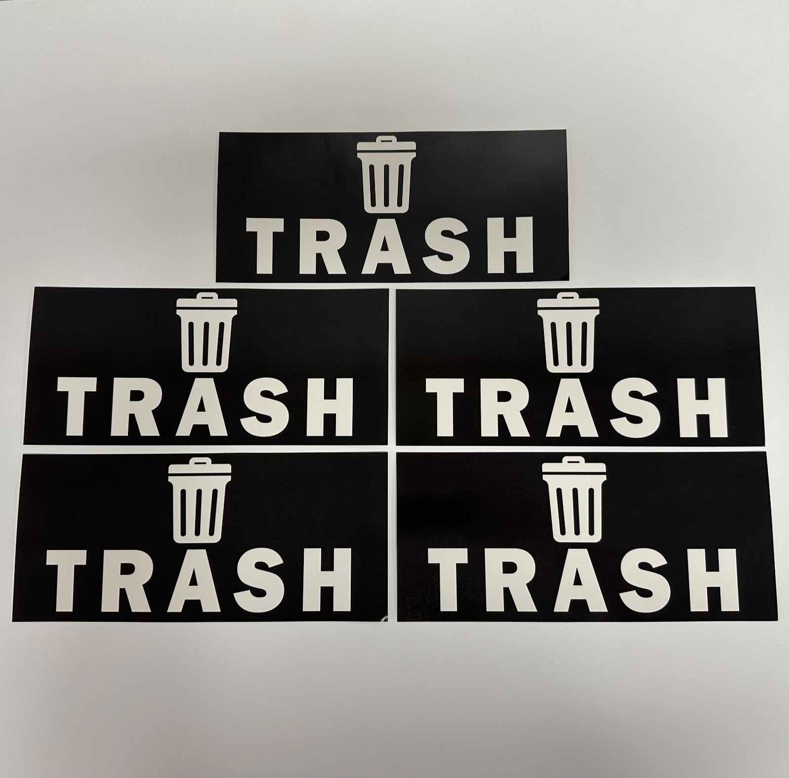 5 PACK! Trash Can Stickers, Set of Large 4" x 9" Labels for Waste Container Bins