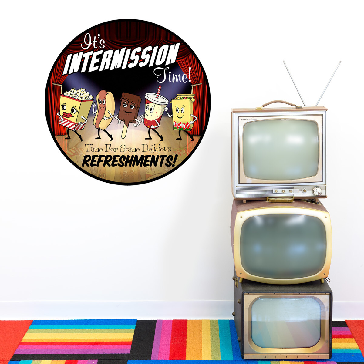 Intermission Time Snacks Round Wall Decal Classic Movie Theater Decor