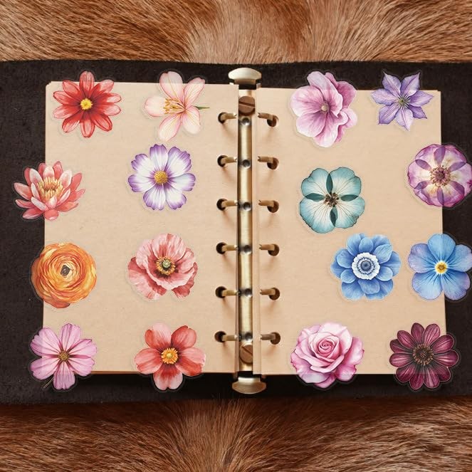 Colorful Flowers Aesthetic Transparent Stickers Pack 50PCS Natural