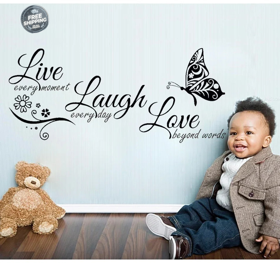 Live Laugh Love Butterfly Flower Wall Sticker Modern Home Decor Vinyl