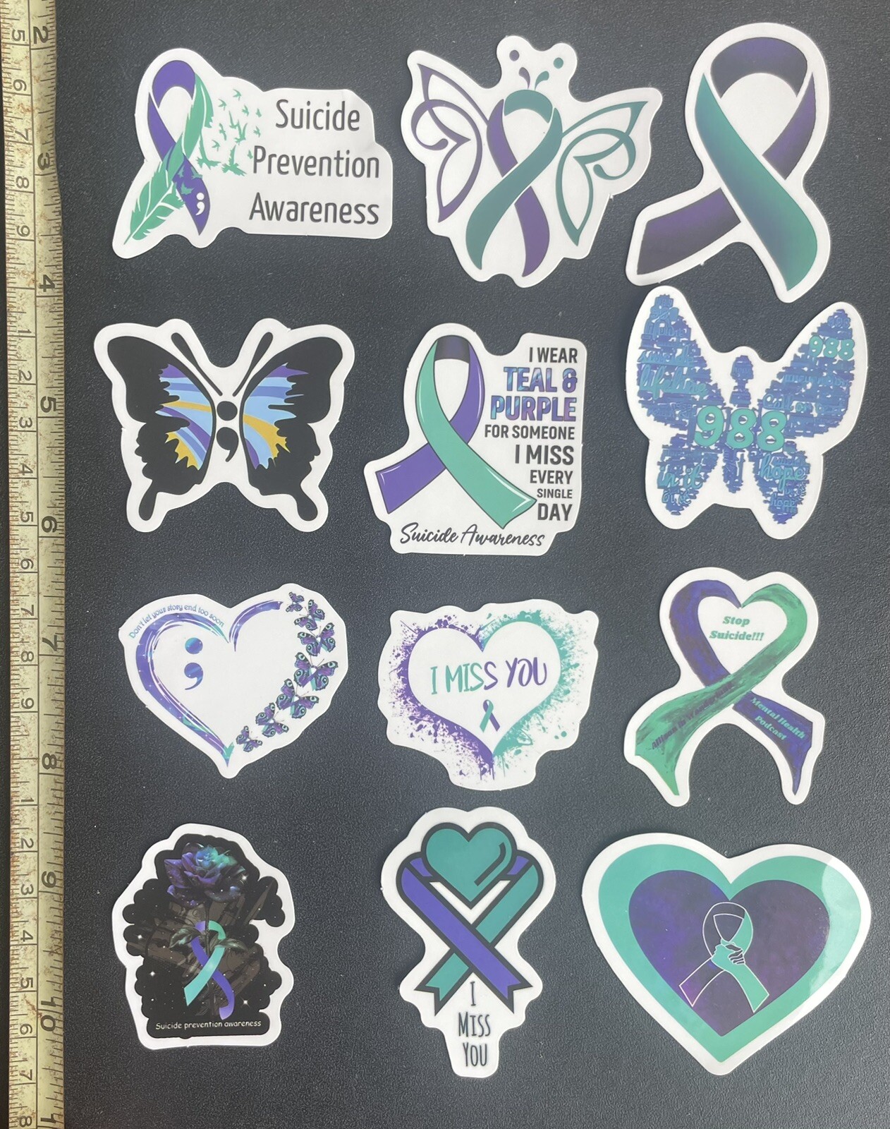 12 Suicide Prevention Awareness Stickers Purple Teal As Shown
