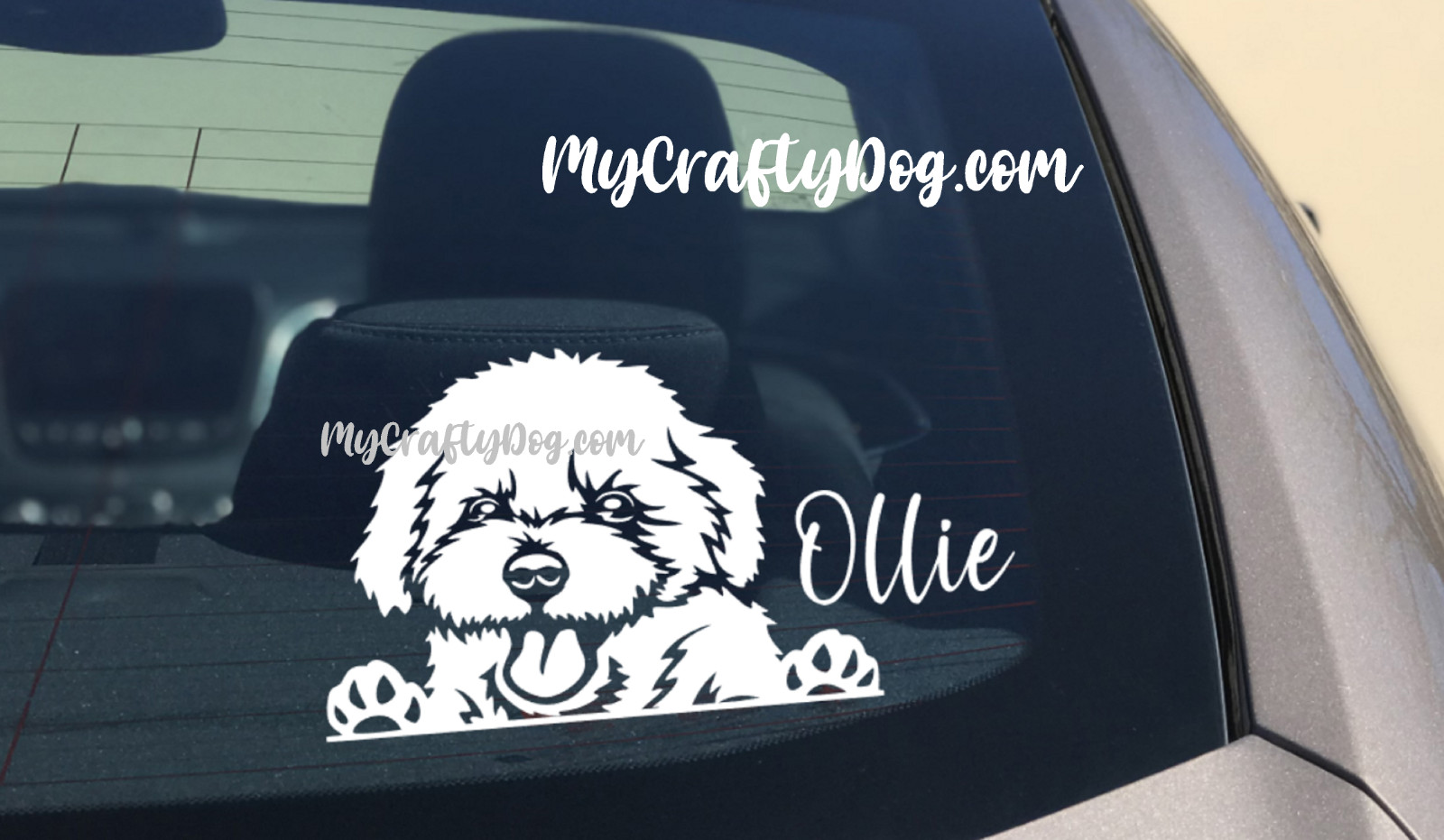 Small 8×5.5cm Cavoodle Peeking Dog Decal Vinyl Sticker Waterbottle Ipad Phone