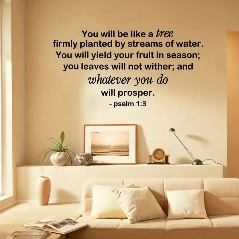 Psalm 1:3 Quote Wall Decal Contemporary Inspirational Scripture Self-Adhesive