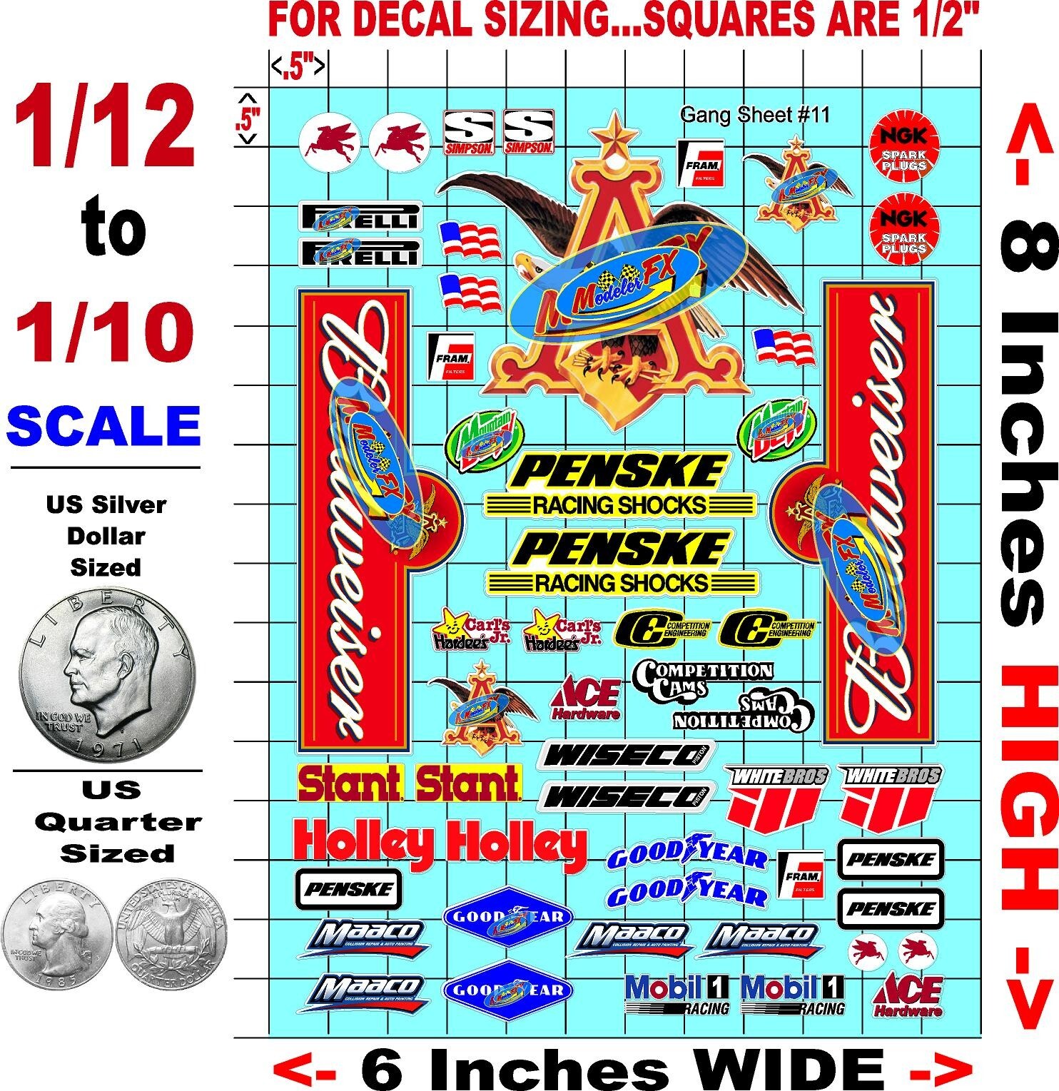 White Vinyl Sticker SHEET 11 -R/C MODEL Decal 1/12-1/10-1/16th-DIE CUT-Kyoshofg