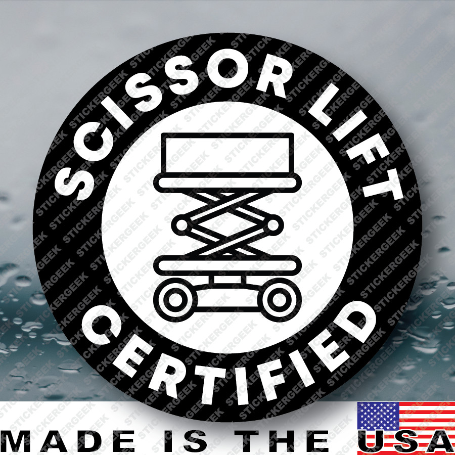 SCISSOR LIFT CERTIFIED Hard Hat Helmet Blue Collar Gag Prank Joke Sticker 2IN
