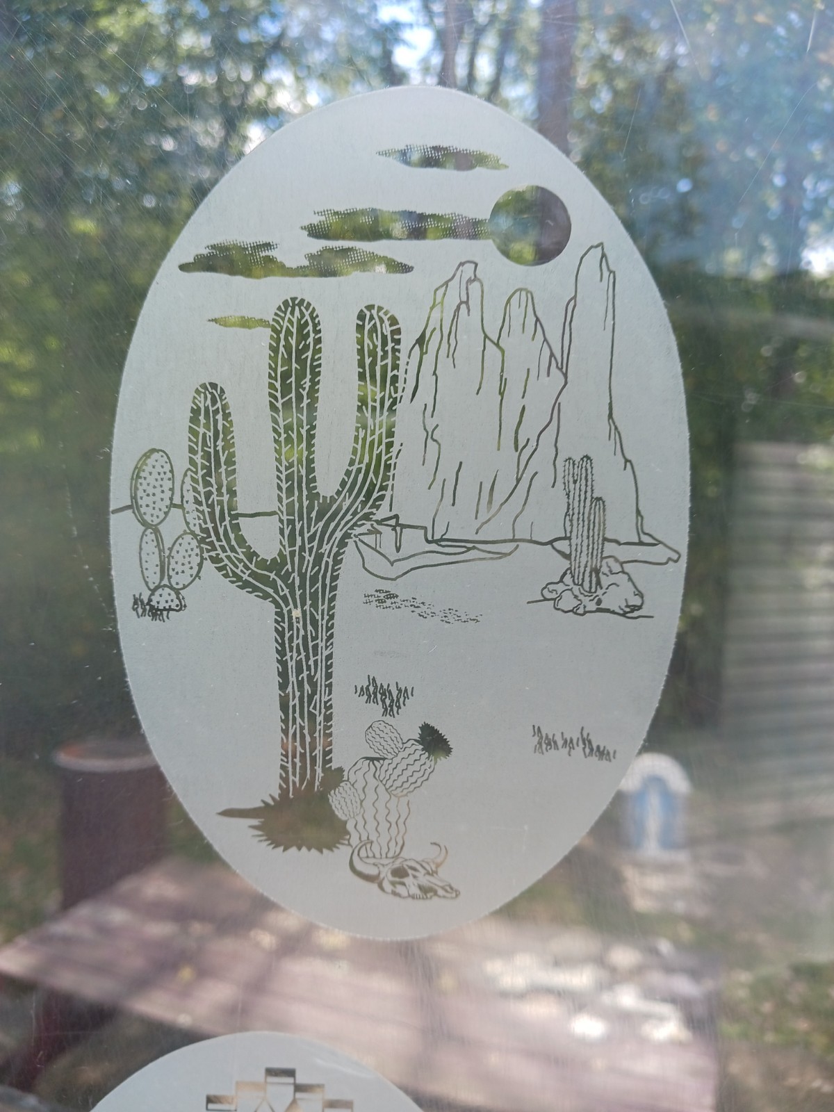 Southwest Desert Decal 4"x6" OVAL Etched Glass Look Cling Removable Reusable 56