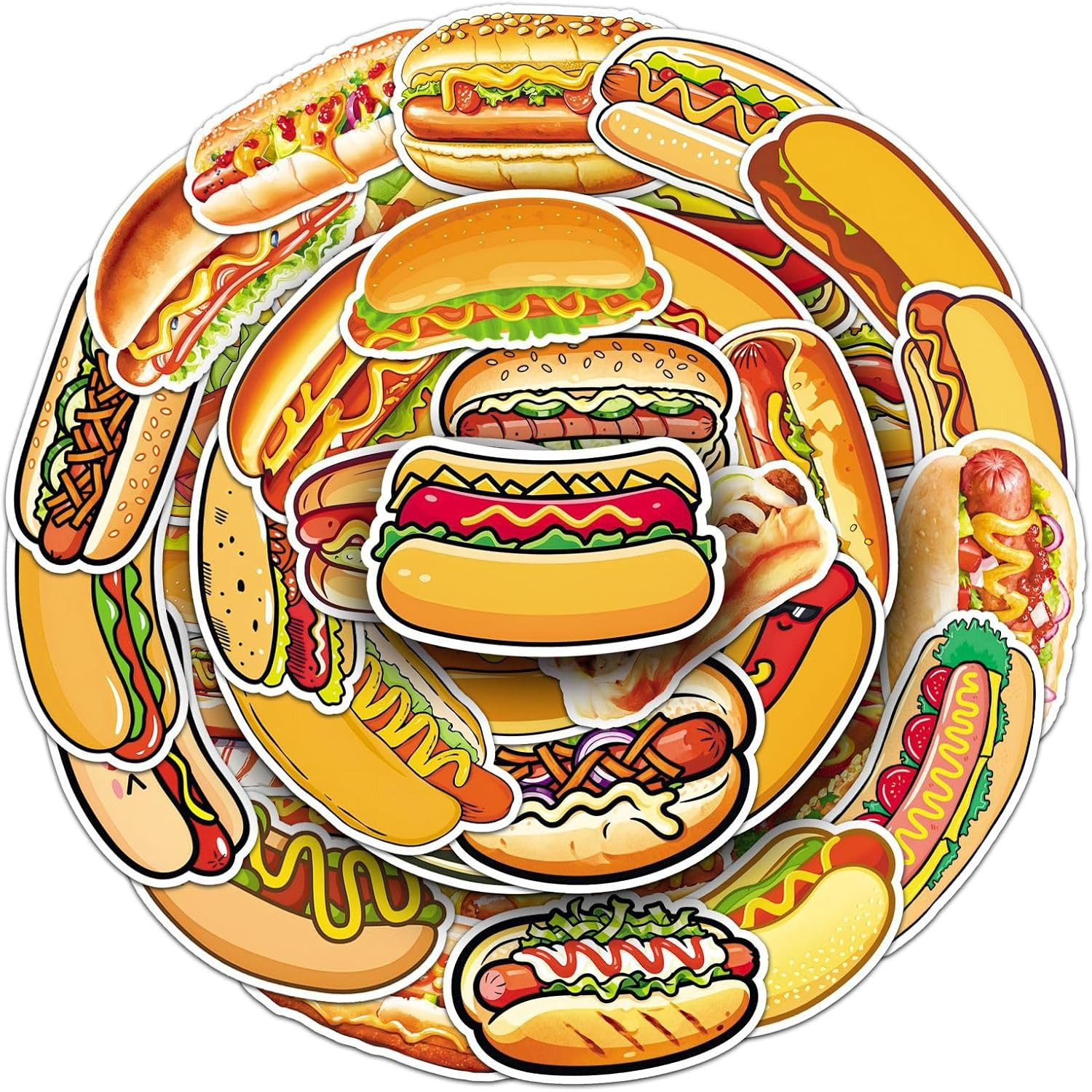 50 Pcs Hot Dog Stickers – Waterproof Vinyl Decals for Laptops, Phones, and More
