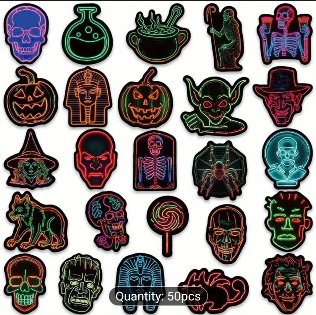 20 PCS Halloween Neon Colorful Spooky Season Trick Or Treat Stickers BRAND NEW