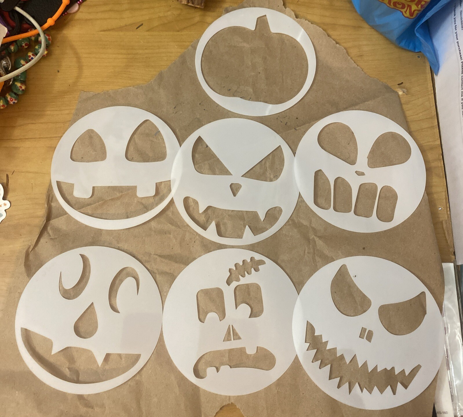 7 PACK Pumpkin Carved Faces Vinyl Decals Halloween Carving 6 In Round