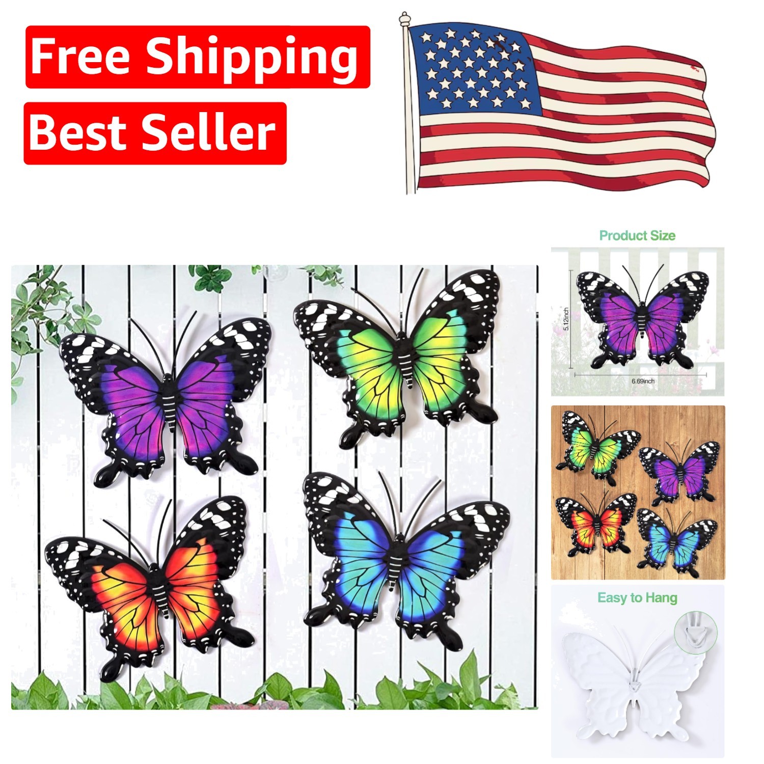 Colorful Metal Butterfly Wall Decor – 4 Pack for Indoor & Outdoor Elegance
