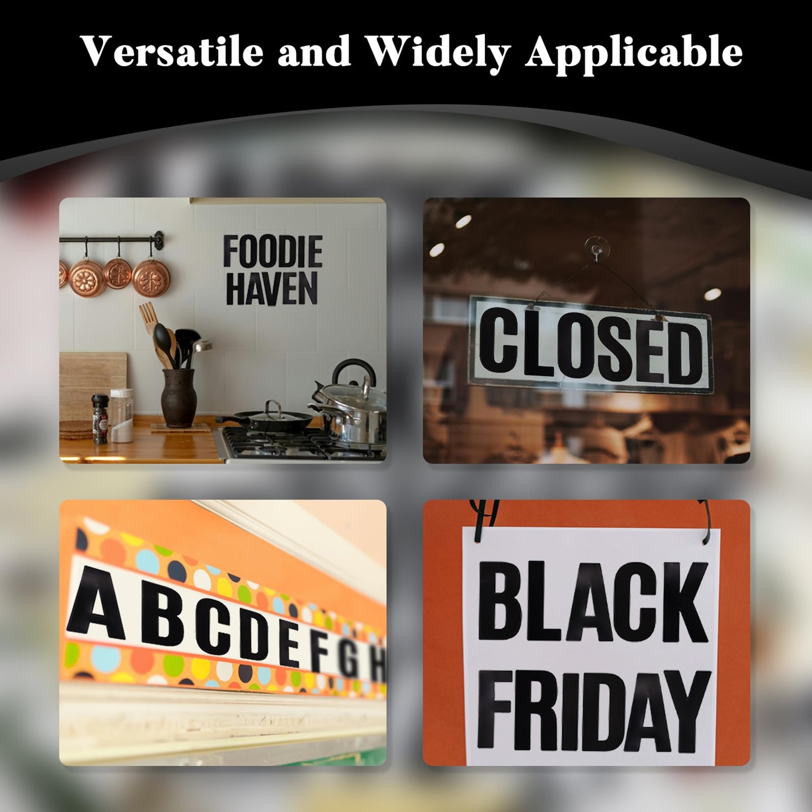 114 Large Sticky Black Alphabet Stickers, 12 Sheets 5 Inch | Sticker Decals for