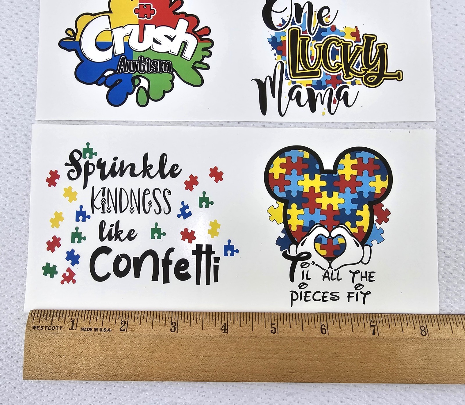 12 AUTISM THEME Mom Rosie, Mama Bear, Mickey Ears Waterslide Transfer Decals