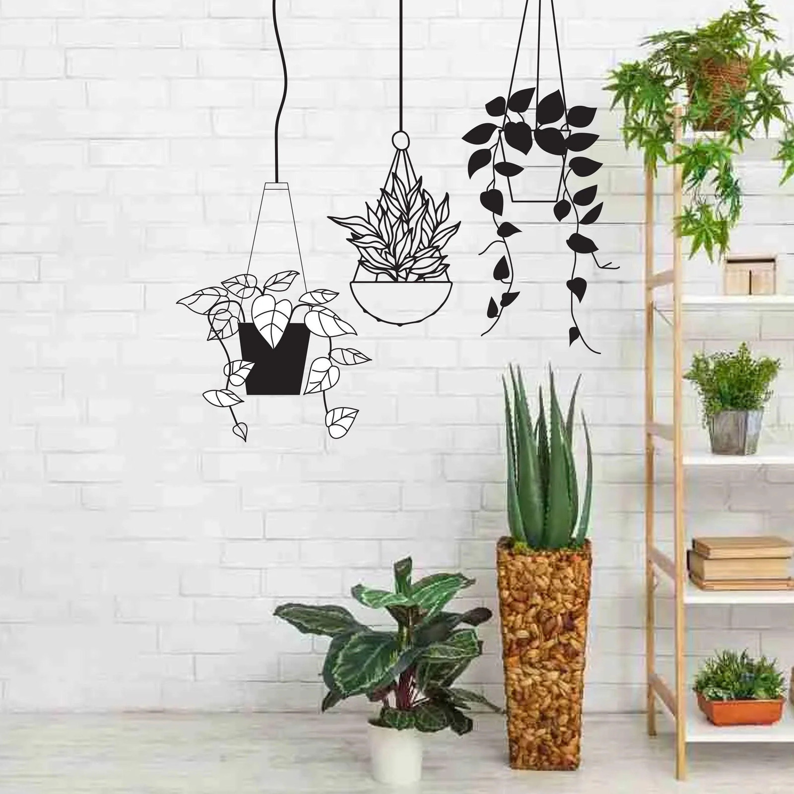 Botanical Oasis Wall Sticker – Tropical Hanging Plant Basket Decal