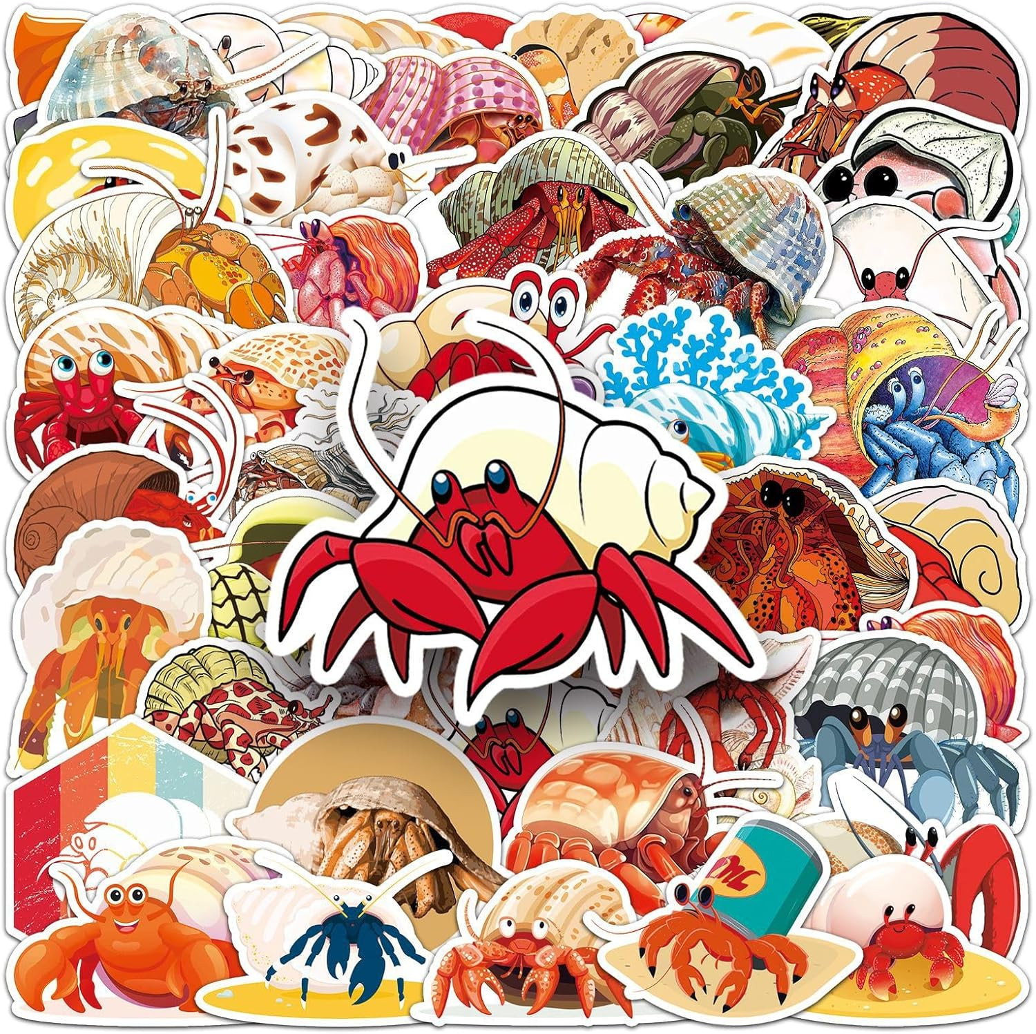 50 Pcs Unique Hermit Crab Stickers, 1.5-3 Inches Waterproof Vinyl Decals for Jou
