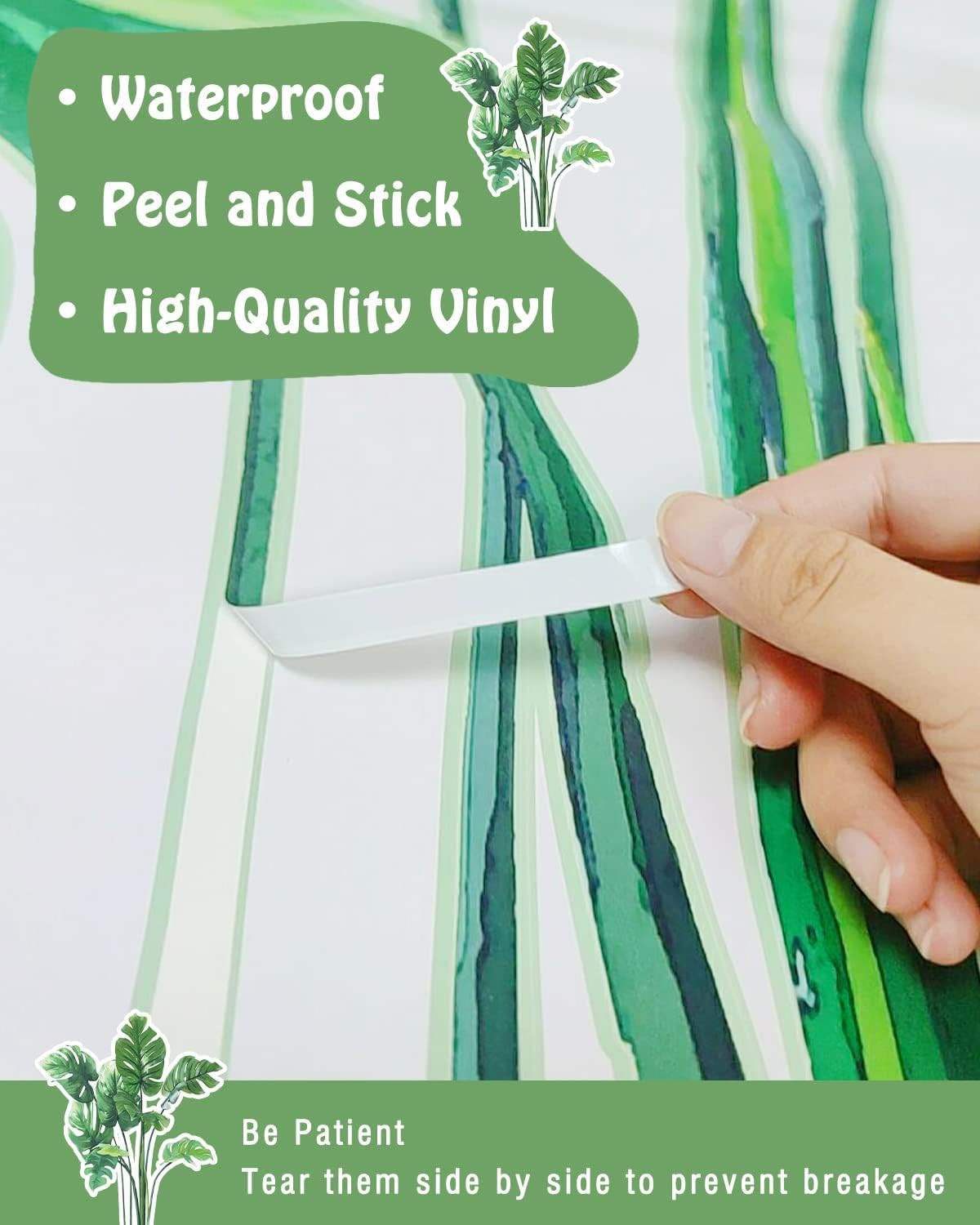 Leaf Wall Decals Peel and Stick, Large Green Monstera Leaf Wall Stickers for Bed