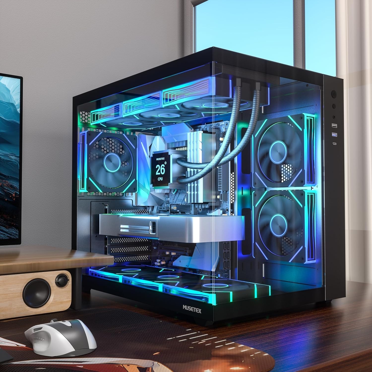 ATX PC Case,6 PWM ARGB Fans Pre-Installed,360MM RAD Support,Type-C Gaming PC …