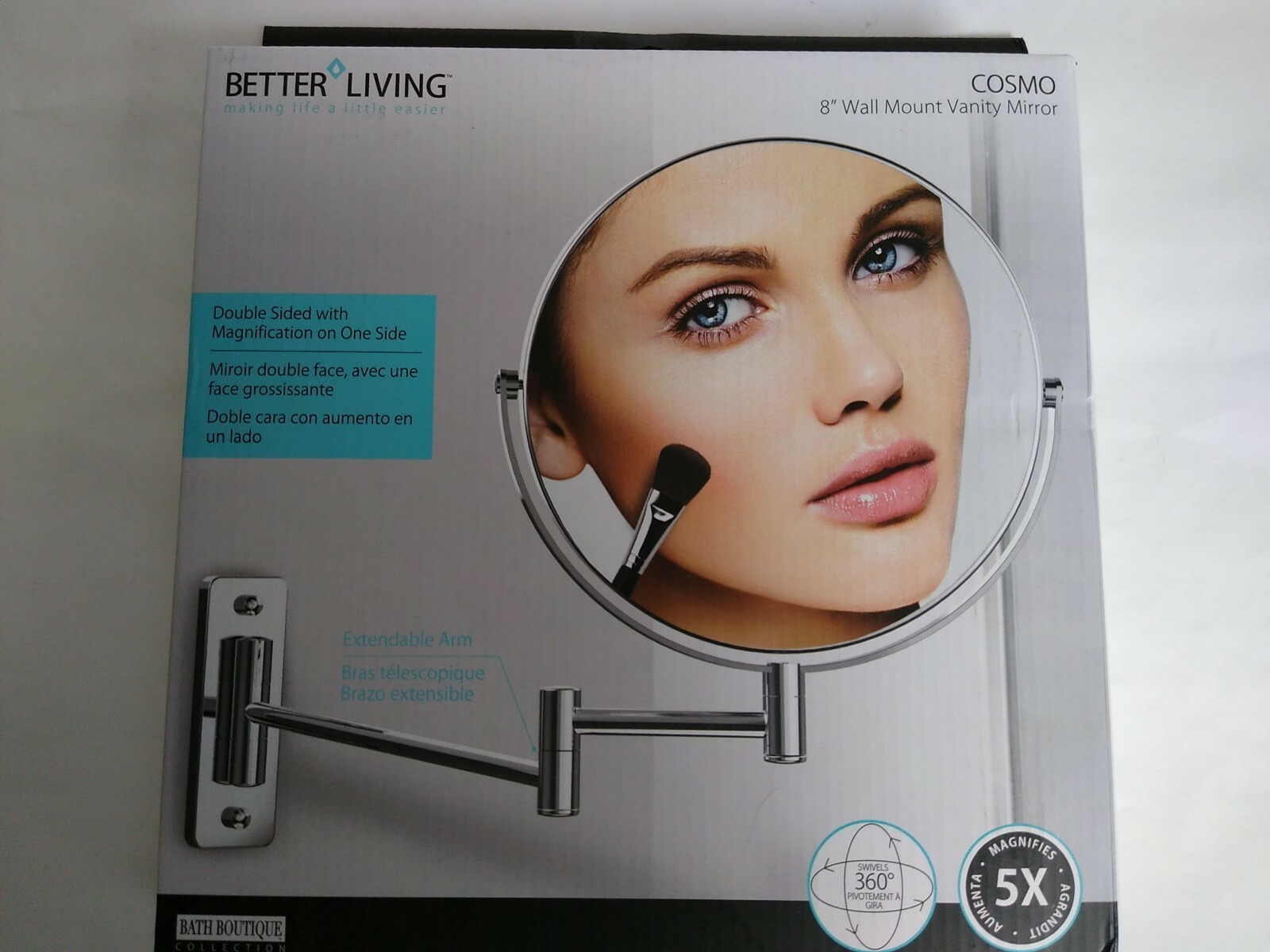 Better Living Products Cosmo Wall Mount Mirror with Folding Arm, Chrome