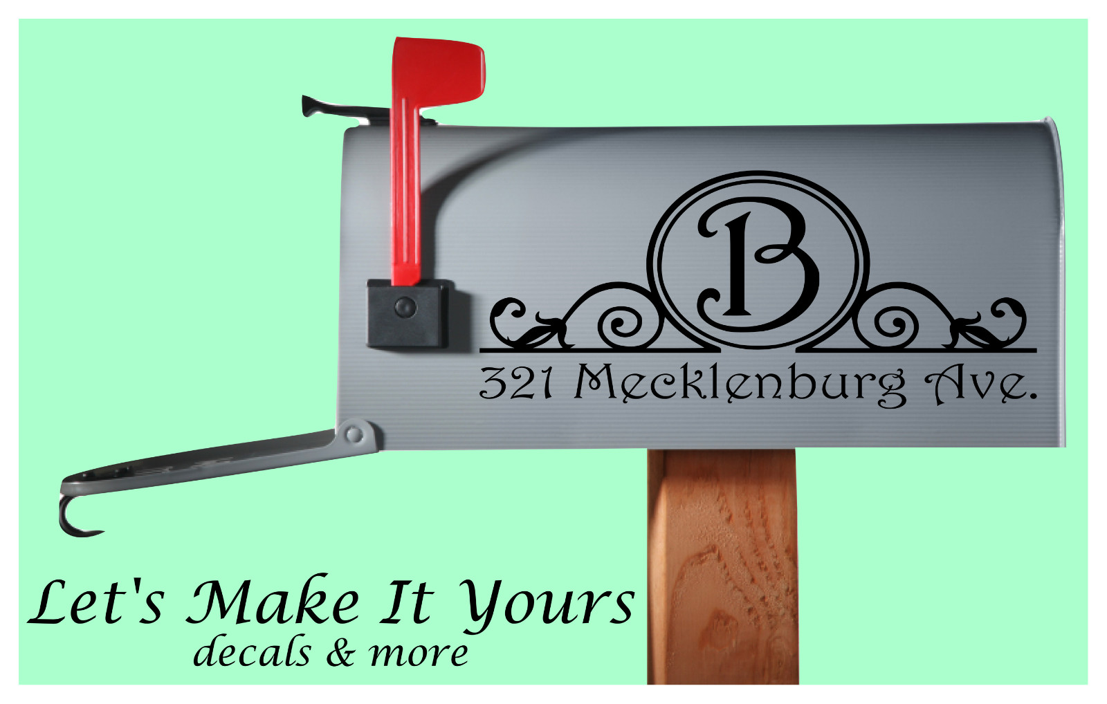 MONOGRAM INITIAL & STREET ADDRESS CUSTOM MAILBOX DECAL STICKER COLOR CHOICE