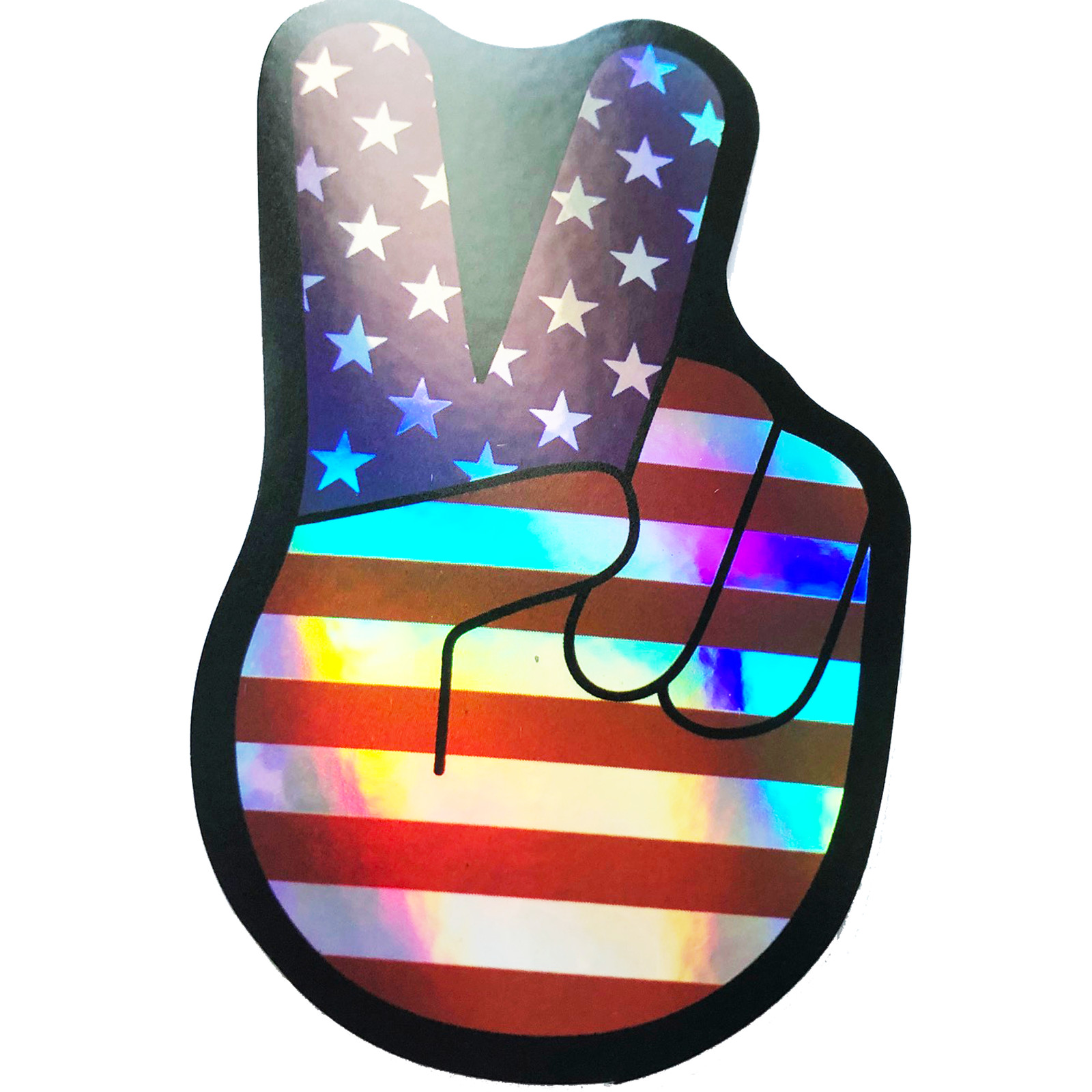 Shiny United States of America Peace Sign With Hand Flag Sticker 3 Inch Decal