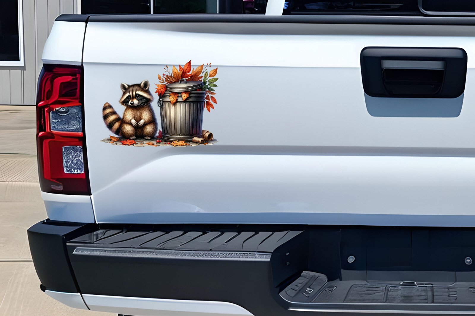 Fall Leaves Raccoon and Trash Can UV DTF Transparent Sticker / Decal