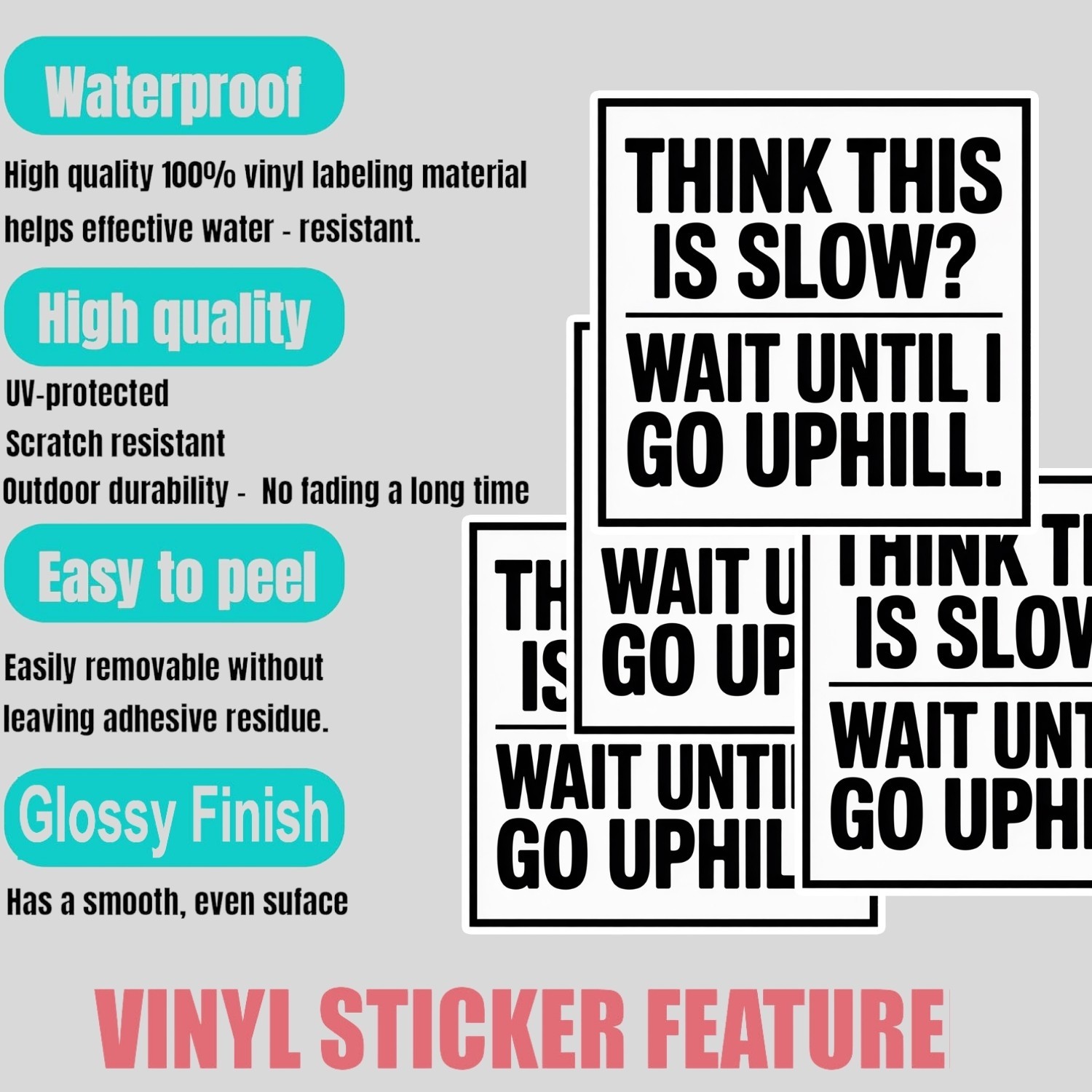 4PCS Funny Driving Humor Stickers Slow Uphill Vinyl Decal Gift Set