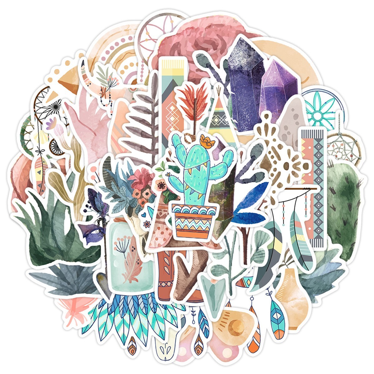 50pcs Waterproof Vinyl Stickers Retro Bohemian Fashion Luggage Phone Laptop Car
