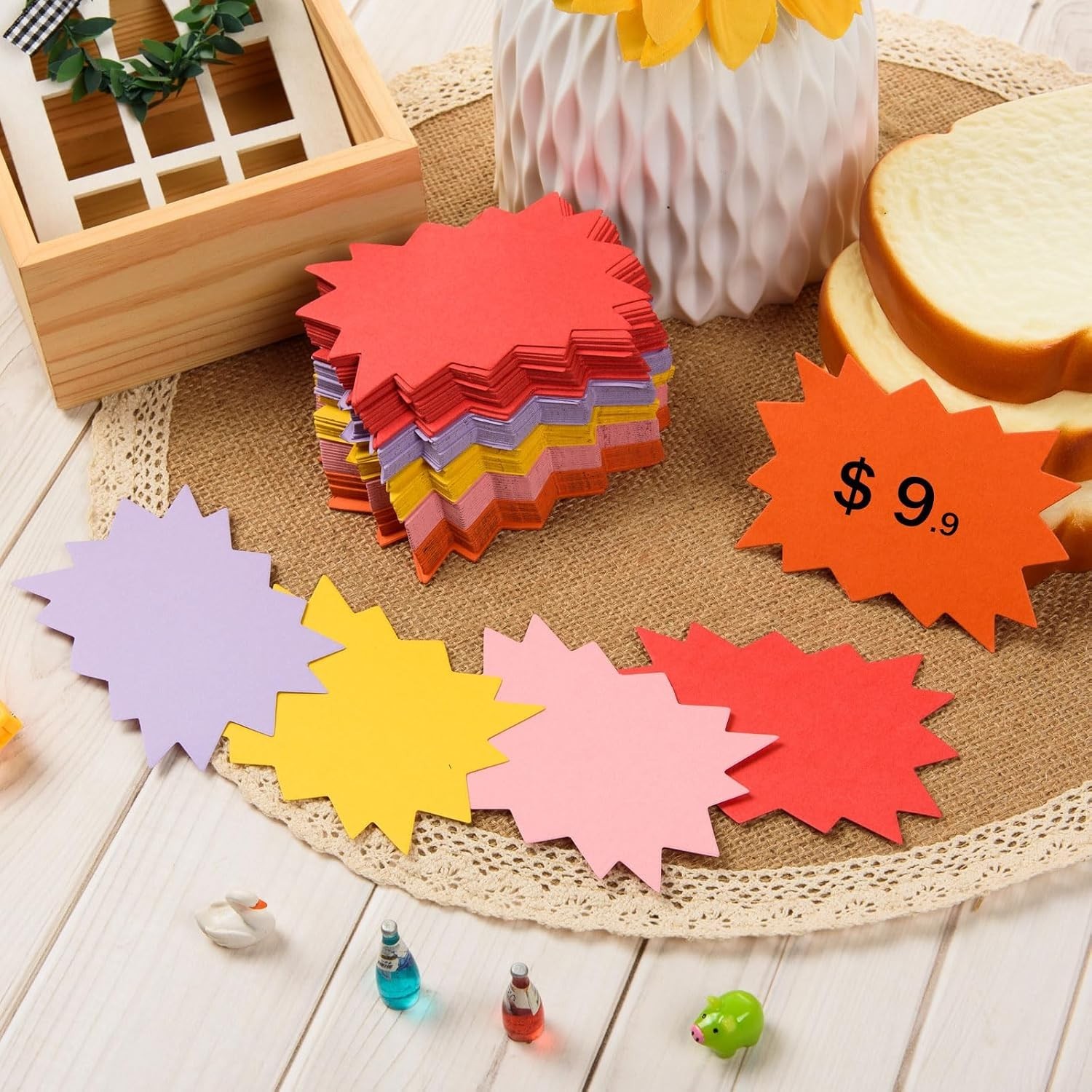 360 Pcs Multicolor Starburst Signs Cutouts in 2 Styles, Blank Round Rectangle…