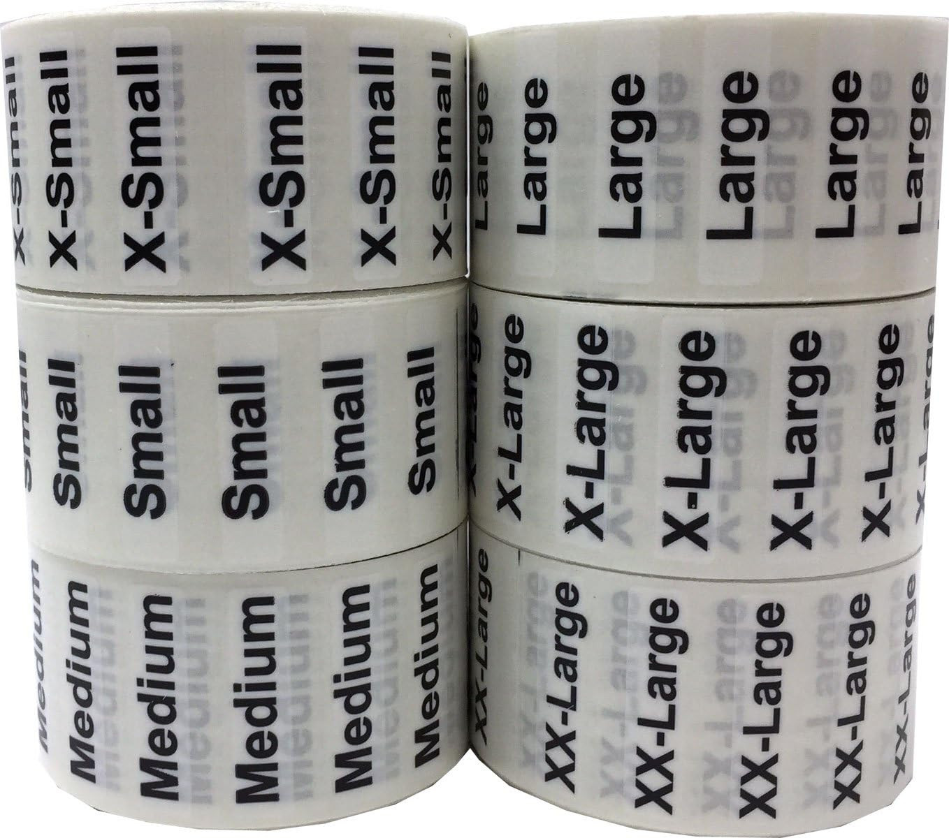 XS-XXL Clothing Labels – Clear Size Strip Stickers with Black Text, 1.25 X 5 Inc