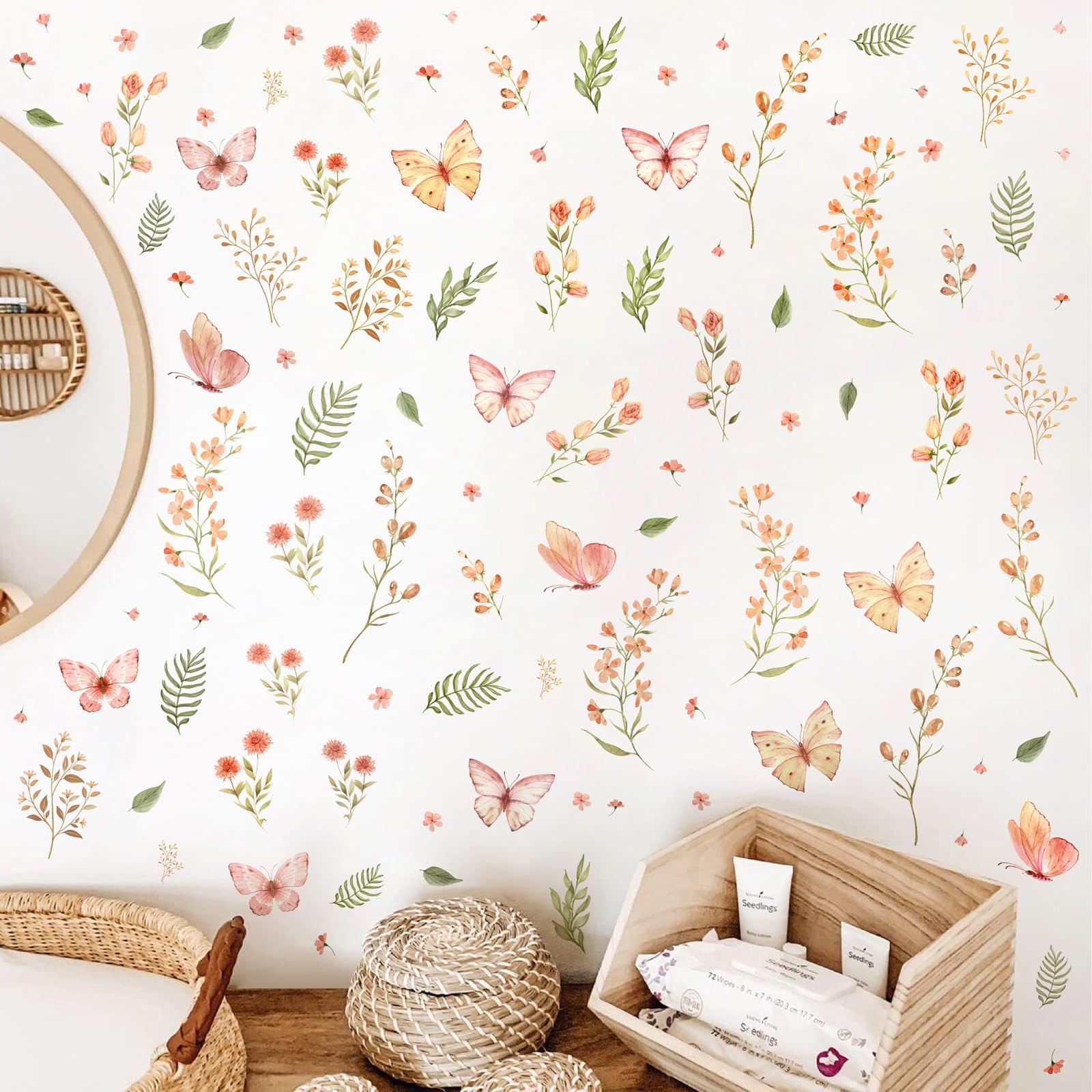 Boho Flower Wall Sticker Small Floral Wall Decals Peel and Stick Wildflower L…