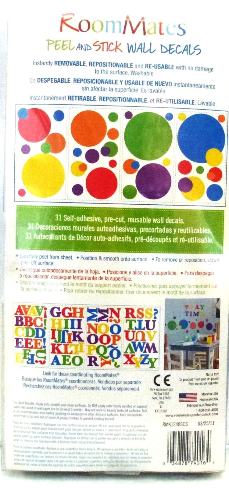 Roommates Multi-Colored Dots Peel & Stick Wall Decals 31 Self-Adhesive Pre-cut