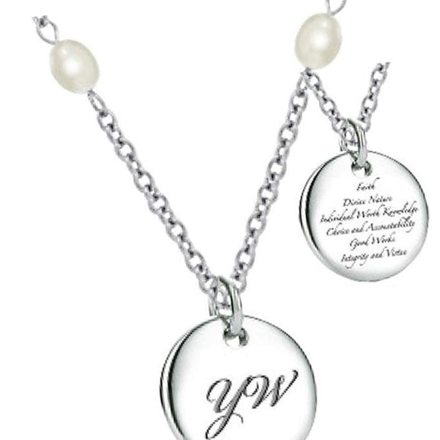 K12N Necklace Women Stainles Steel Pearl Chain Mormon One Moment In Time LDS CTR