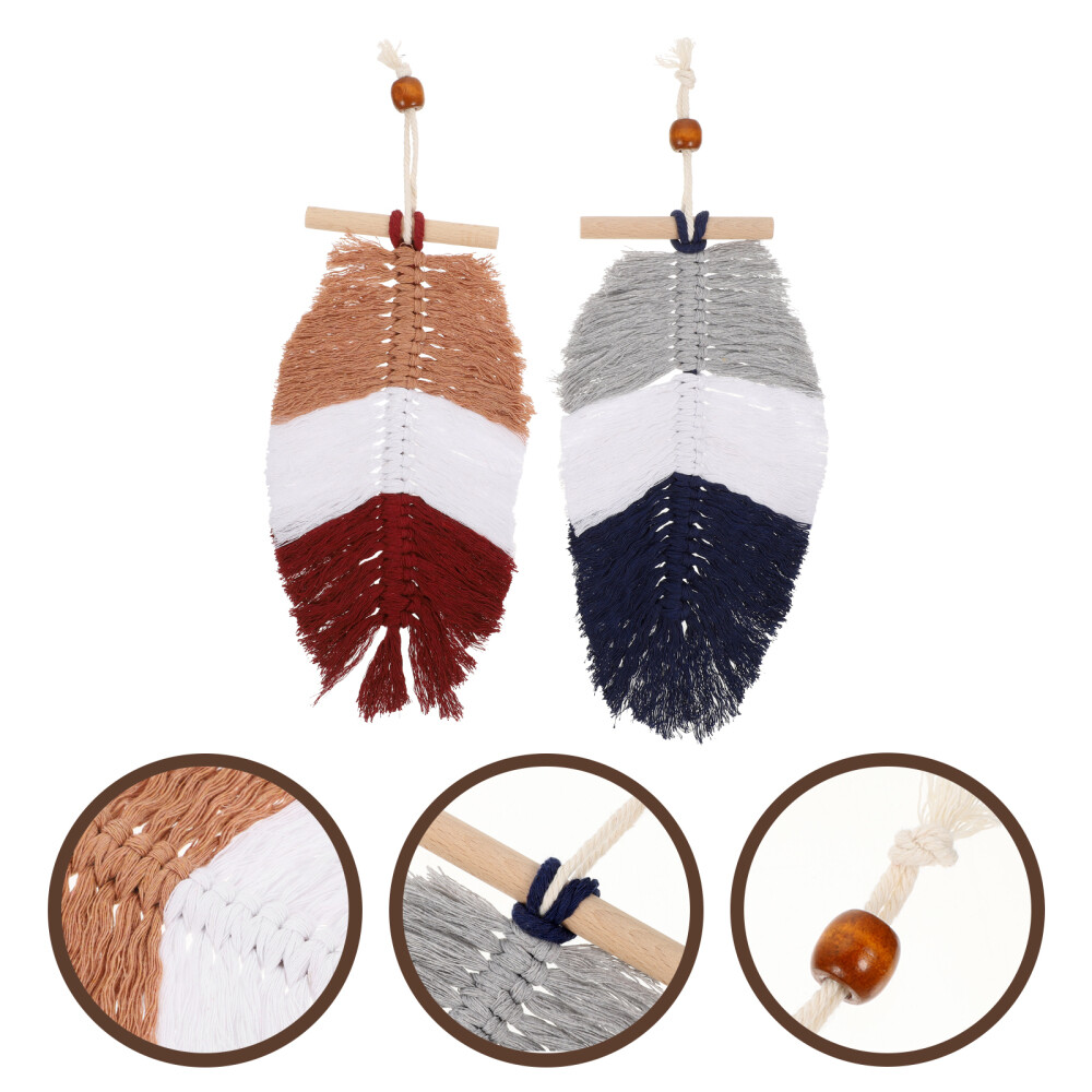 2Pcs Braided Cotton Cord Woven Leaf Hanging Ornament Locket Bohemian Decor Gift