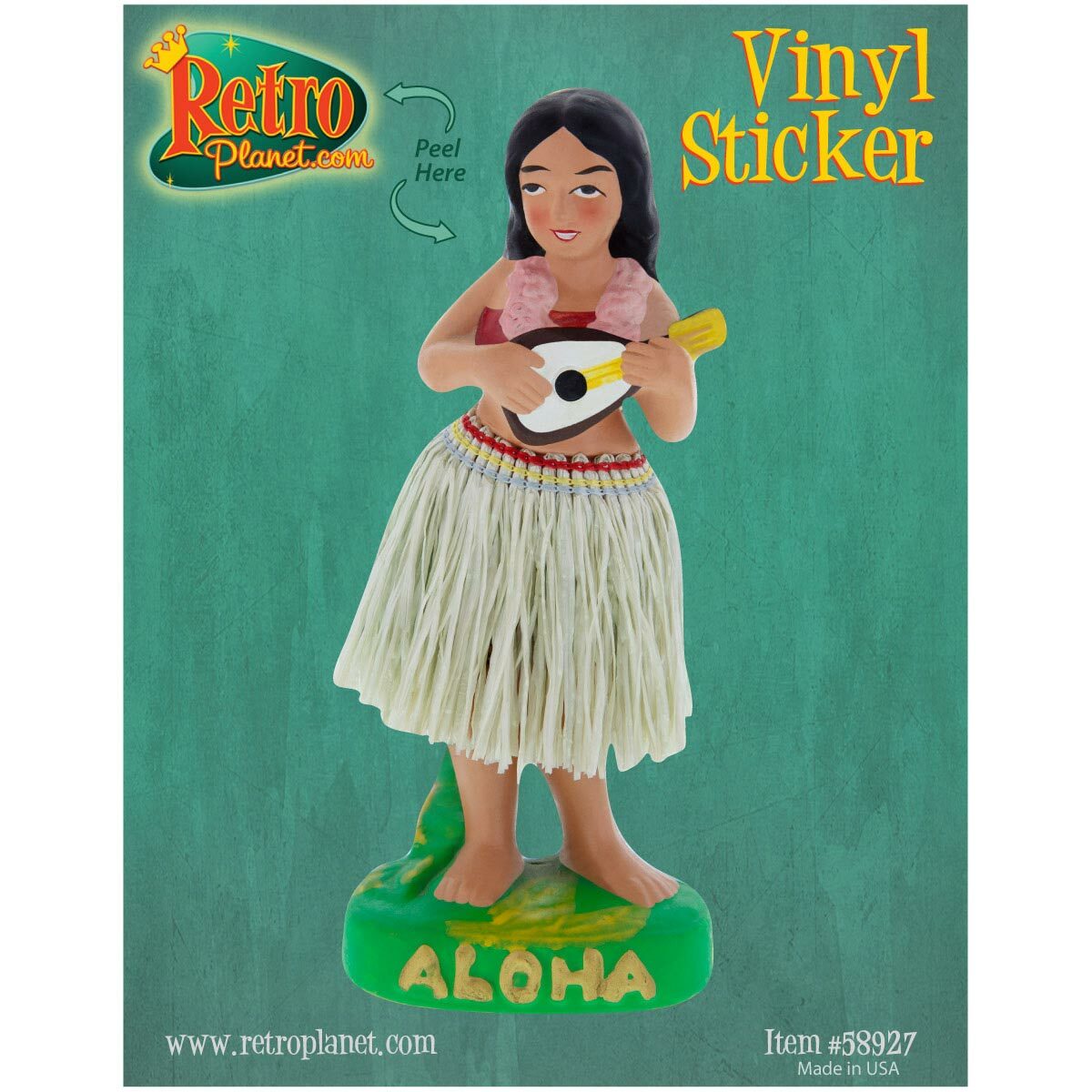 Hula Doll With Ukulele Tan Vinyl Sticker Tiki Tropical Vintage Style Hawaiian