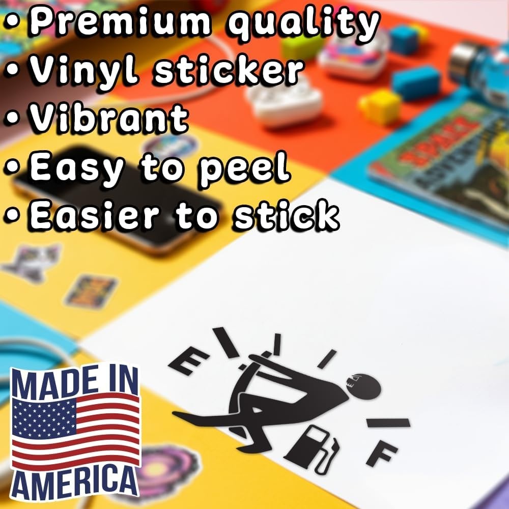 Funny Gas Tank Pulling Needle Stickman Vinyl Sticker Car Truck Bumper 4" x 3.75"