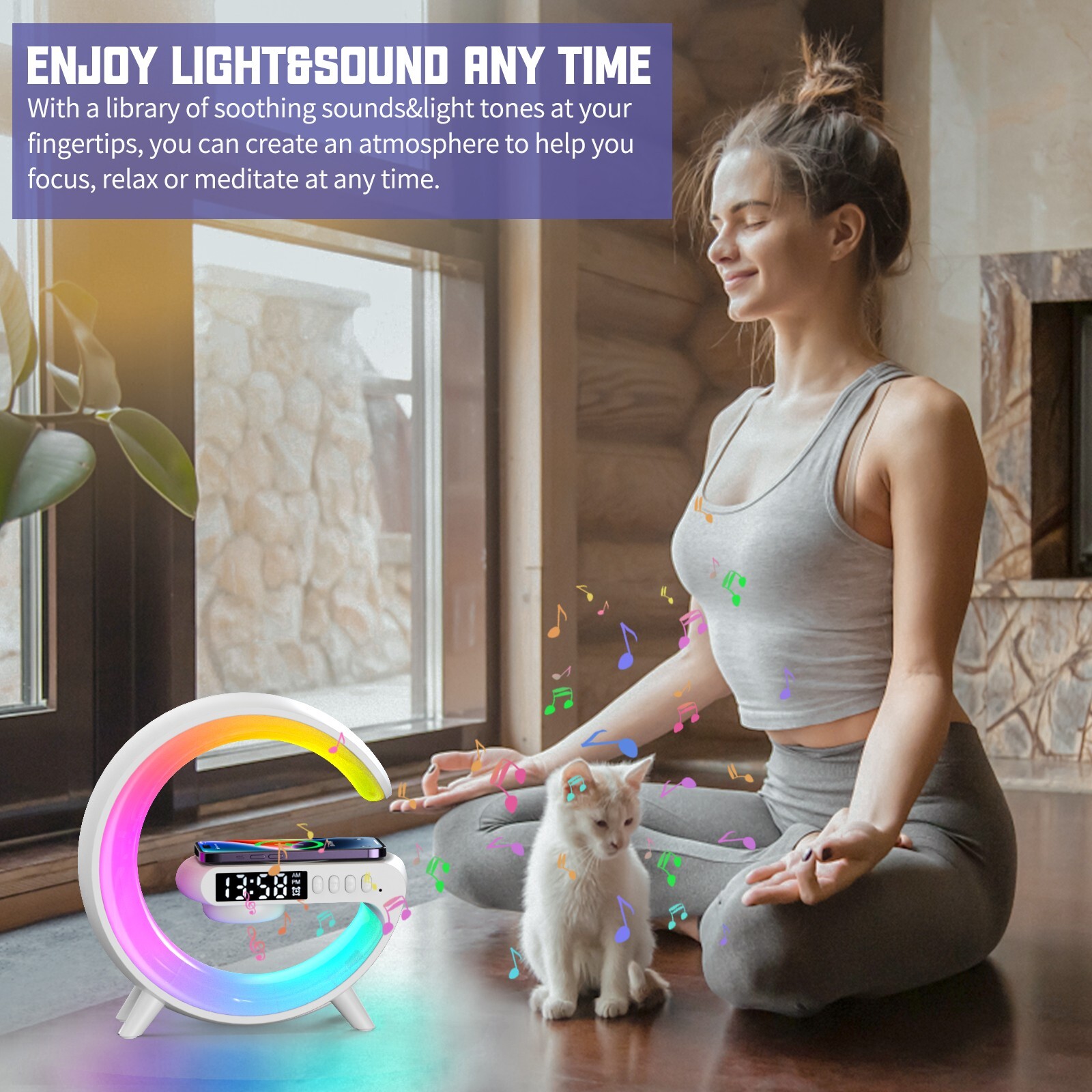 15W Multifunction Wireless Charger Pad Stand Speaker TF RGB Night Light Fast Cha